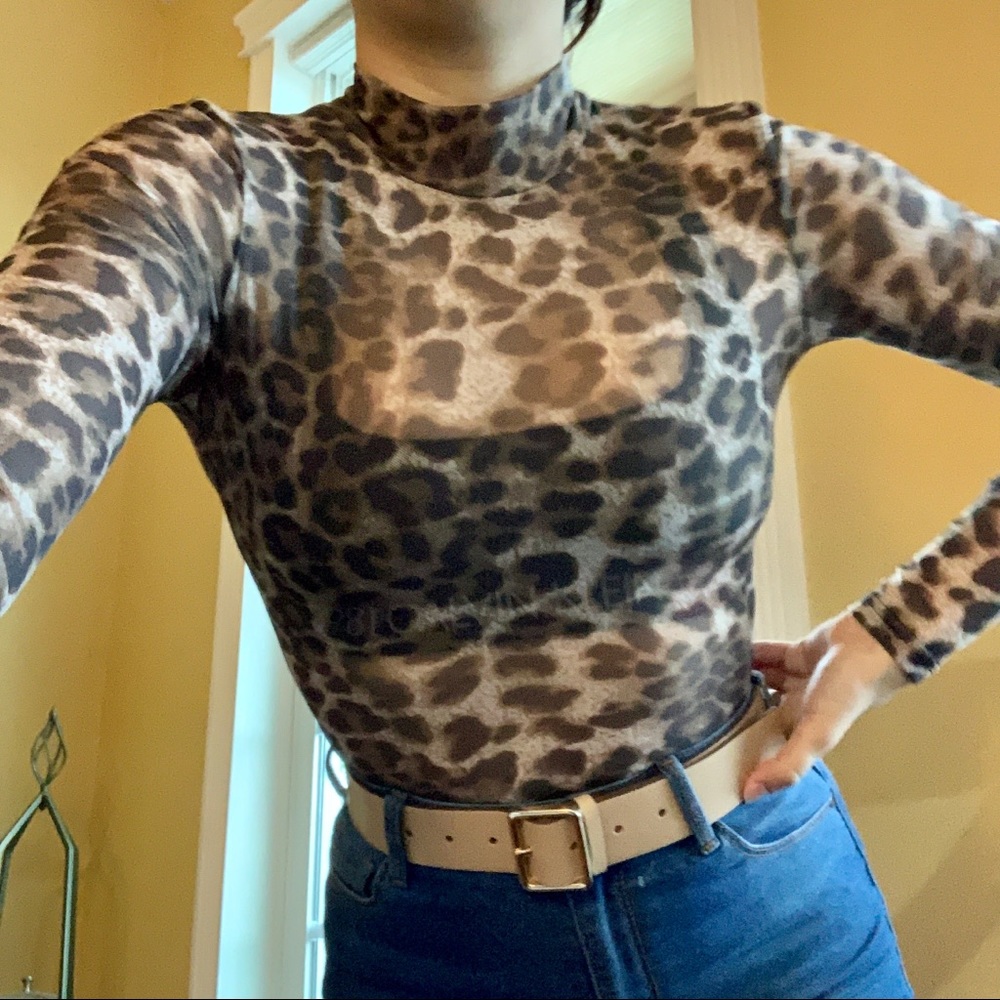 Nasty Gal Mesh cheetah leopard bodysuit xs